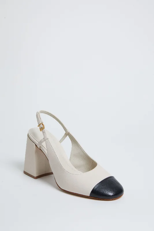 Stiletto Heel Pumps with Perfect Fit--Pearl and Black Dorothy Sling High Heels-Fashionable & Classic