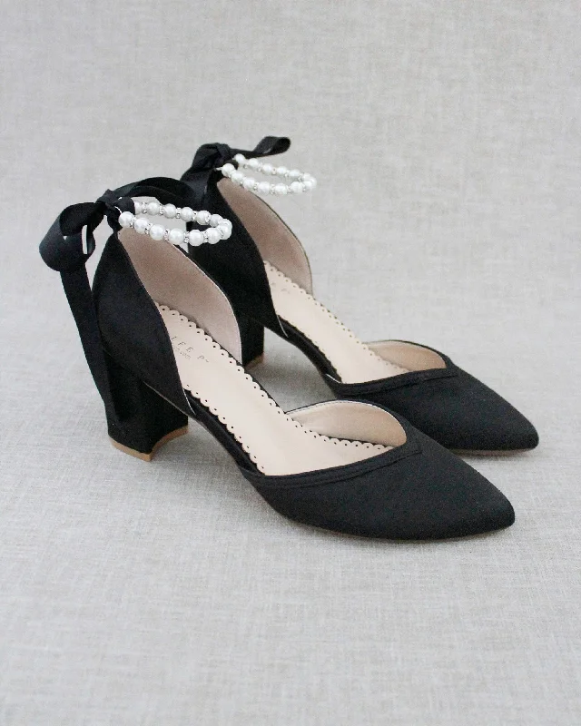 Stylish Ankle Strap Heels for Women--Pearl Ankle Strap Evening Block Heel