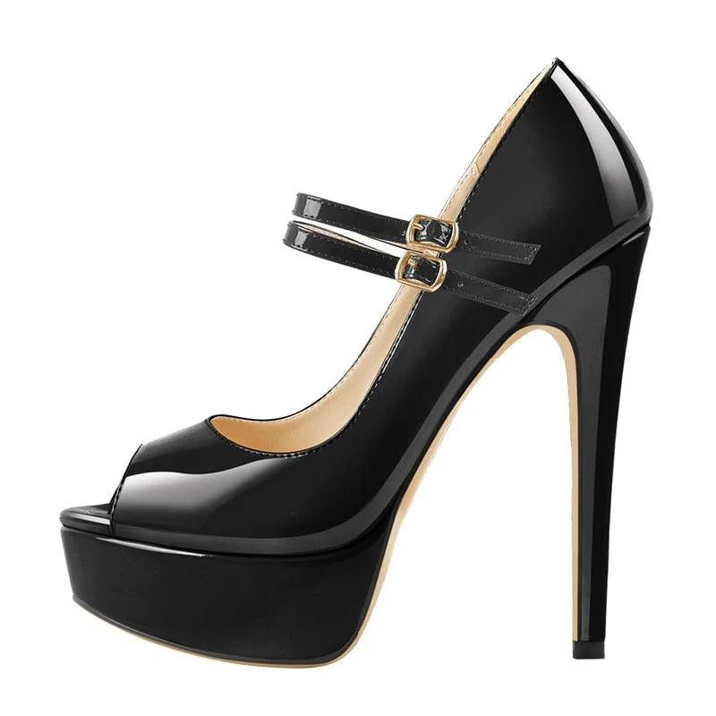 Trendy Peep Toe Platform Heels Crafted from Genuine Leather--Peep Toe High Heels Straps Platform Pumps