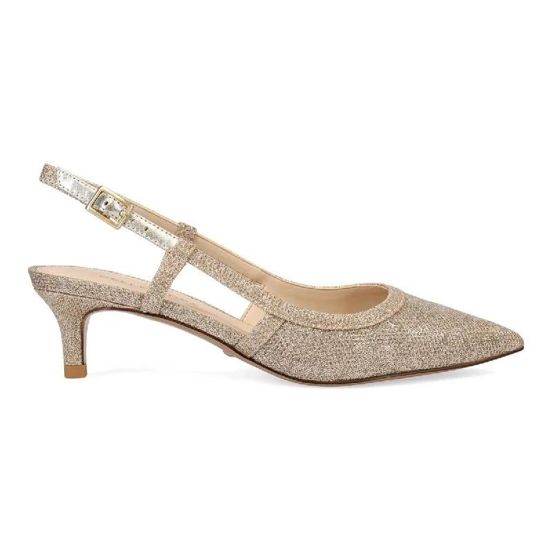 Versatile Heeled Sandals for Any Occasion---Pelle Moda Women's Deena 2 Platinum Gold Textile