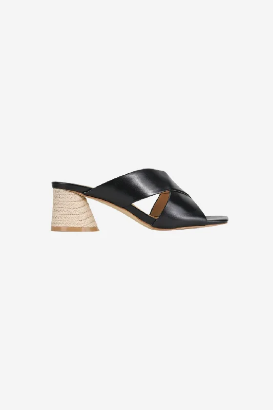 Petora Black Cross Leather Mule---Comfortable Leather Pumps for Office and Everyday Wear