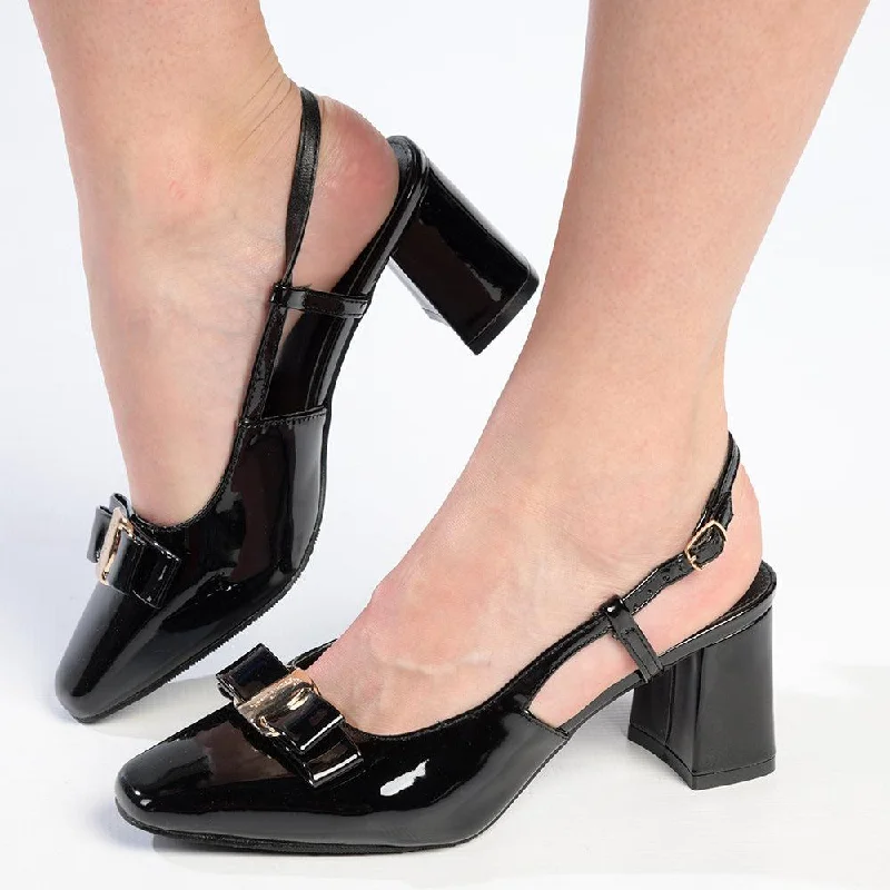 Pierre Cardin Blake Square Toe Slingback Heels - Black---Durable Square Toe Block Heels for Everyday Use