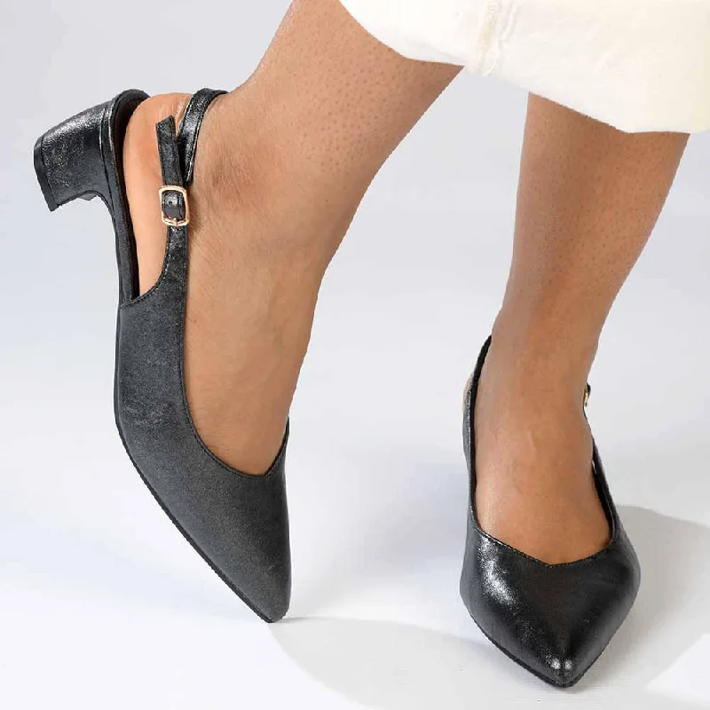 Pierre Cardin Filipa Slingback Heels - Black---Fashionable Kitten Heels for Date Night