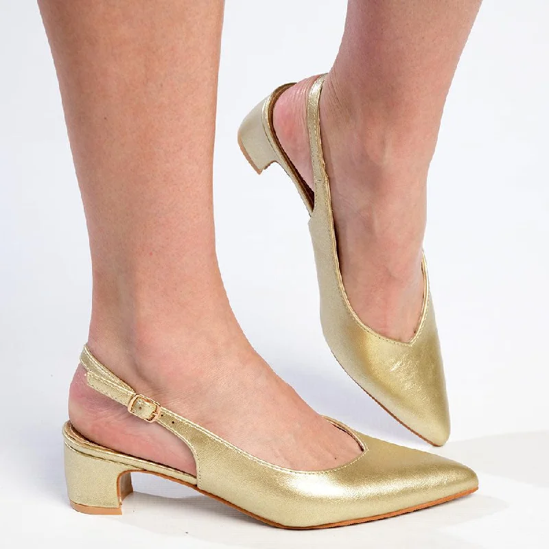 Pierre Cardin Filipa Slingback Heels - Gold---Fashionable Kitten Heels for Date Night