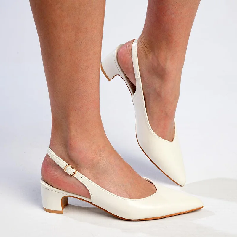 Pierre Cardin Filipa Slingback Heels - White---Fashionable Kitten Heels for Date Night