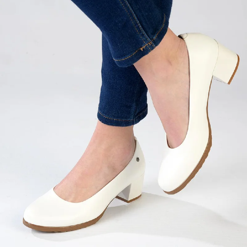 Trendy Chunky Heel Pumps for Casual Wear--Pierre Cardin Sophie Block Heel - White