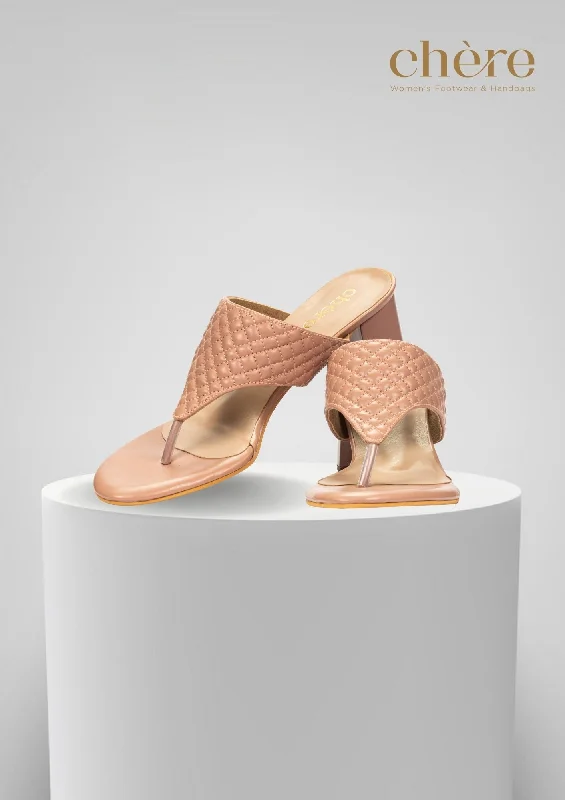 Trendy Chunky Heel Pumps for Casual Wear--Pink Quilted Strap Block Heels for Women