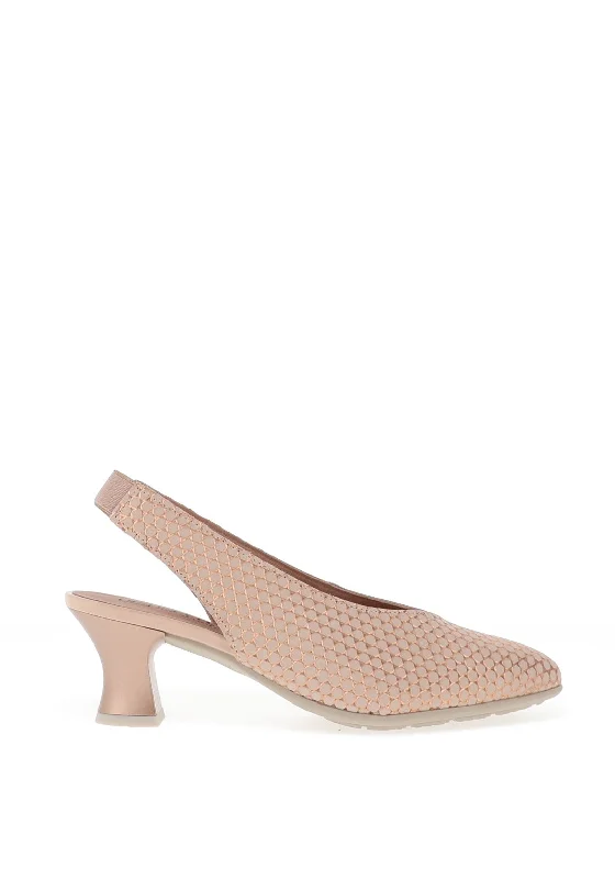 Versatile Heeled Sandals for Any Occasion---Pitillos Embossed Sling Back Low Heels, Blush