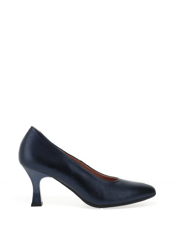 Pitillos Leather Shimmer Tapered Heeled Shoes, Navy---Comfortable Leather Pumps for Office and Everyday Wear