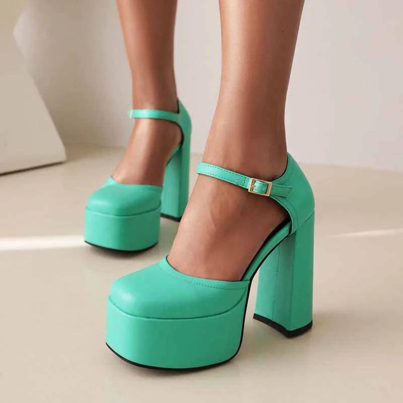 Stylish Ankle Strap Heels for Women--Platform Chunky Heels for Women With Block Heel and Ankle Strap