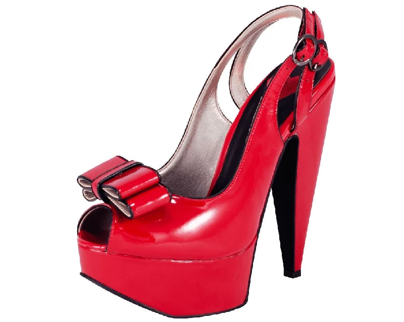 Sleek and Shiny Patent Pump Heels for a Polished Look--Red Patent Bow Slingback Heel - *FINAL SALE/NON-RETURNABLE