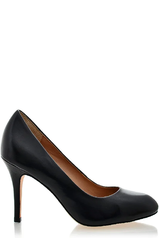 ALDITH Waxy Black Leather Pumps---Comfortable Leather Pumps for Office and Everyday Wear