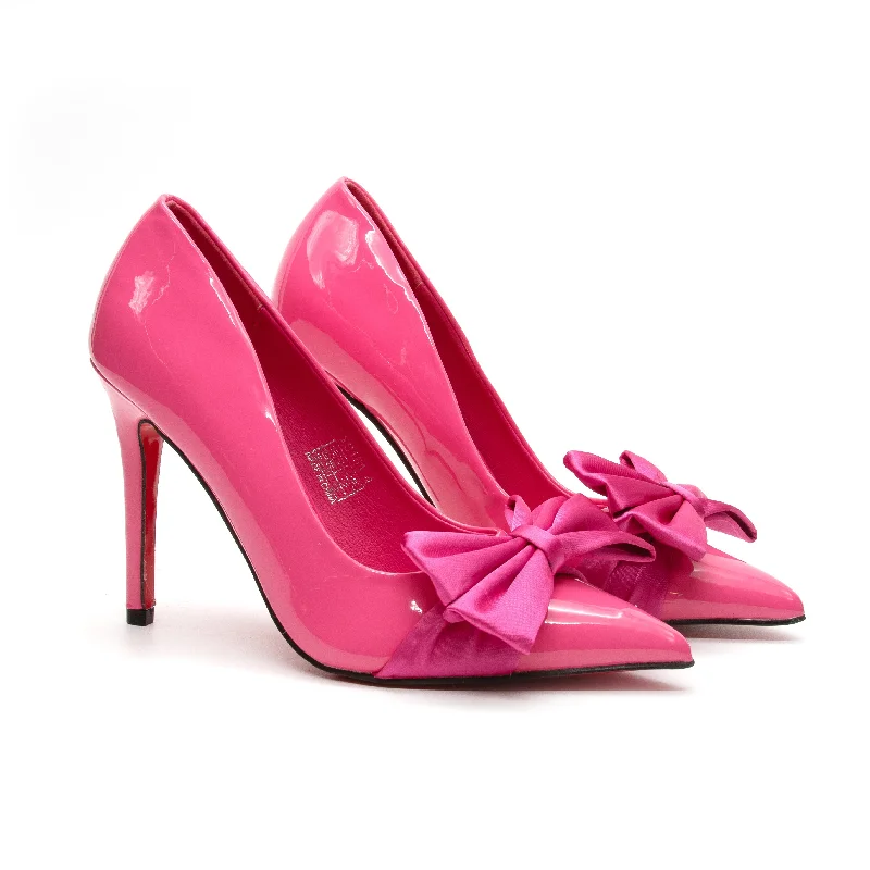 Stiletto Heel Pumps with Perfect Fit--Pointed Toe Bow Knot Glossy High Heel-Fashionable & Classic