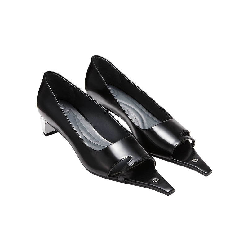 Trendy Peep Toe Platform Heels Crafted from Genuine Leather--Pointed Toe Hollow Out Peep Toe Heels