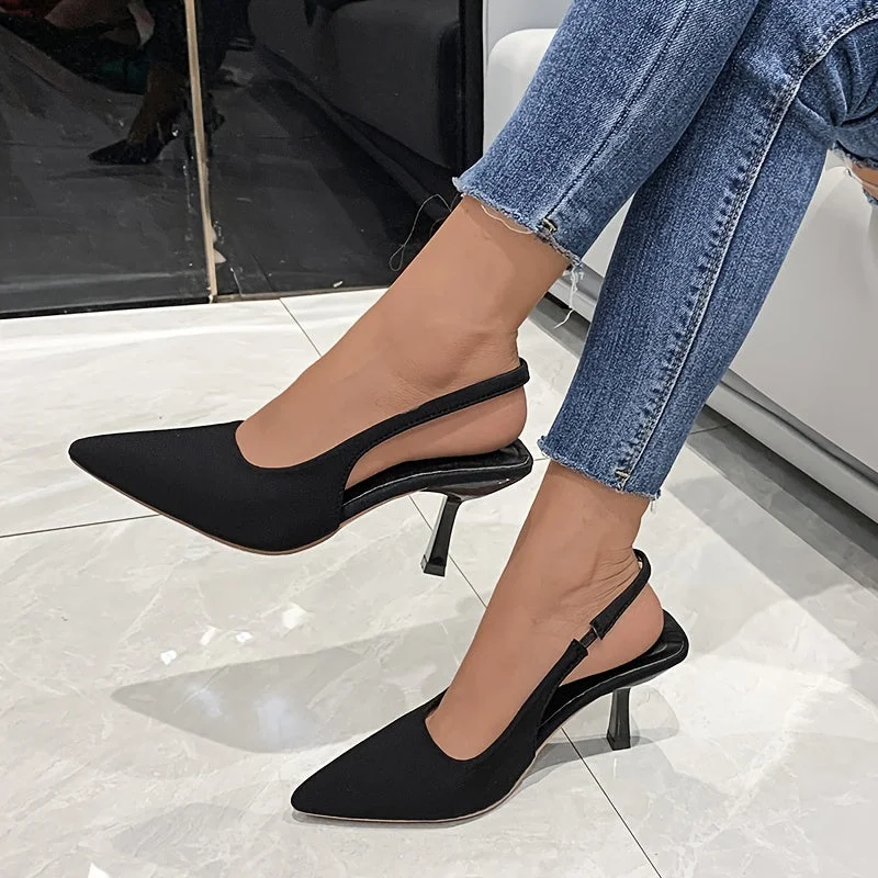 Stiletto Heel Pumps with Perfect Fit--Pointed Toe Slingback Pumps Light Weight Solid Color High Heels-Fashionable & Classic