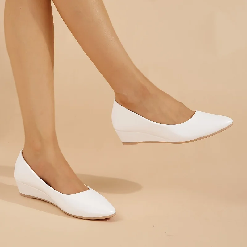 Stiletto Heel Pumps with Perfect Fit--Pointed Toe Wedge Heeled Court Solid PU Leather Shoes-Fashionable & Classic