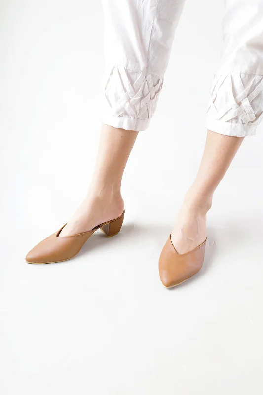 Trendy Chunky Heel Pumps for Casual Wear--Pointy Toe Block Heels - Brown