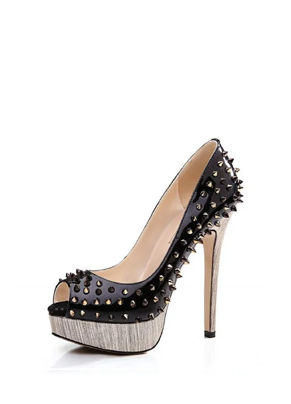 Poliana Women's High-Heeled Shoes With Rivets---Fashionable Kitten Heels for Date Night