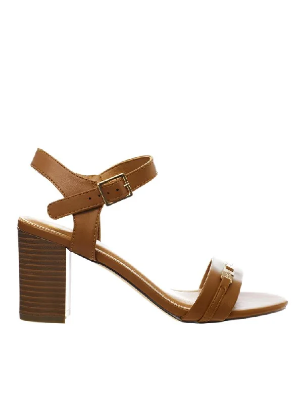 Trendy Chunky Heel Pumps for Casual Wear--Polo 0037937 Womens Trim Strap Slim Stack Block Heels Tan