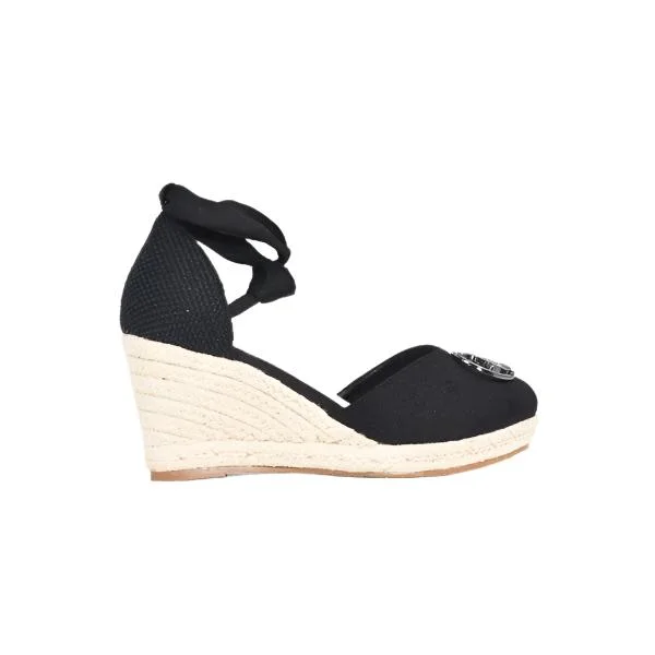 Polo 0050108 Womens Jaqcuard Espadrille Wedge Heels Black---Fashionable Kitten Heels for Date Night