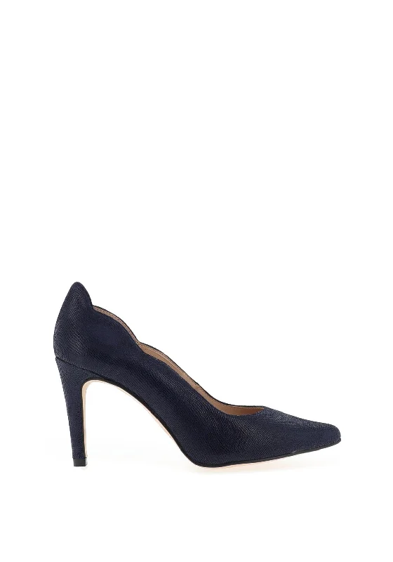 Stiletto Heel Pumps with Perfect Fit--Zany Scalloped Pointed Toe Court Shoes, Navy-Fashionable & Classic