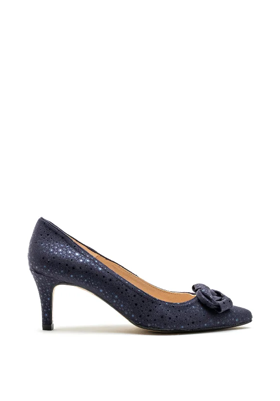 Pomares Knot Bow Shimmer Court Shoe, Navy---Charming Bow Pumps for a Cute and Stylish Look