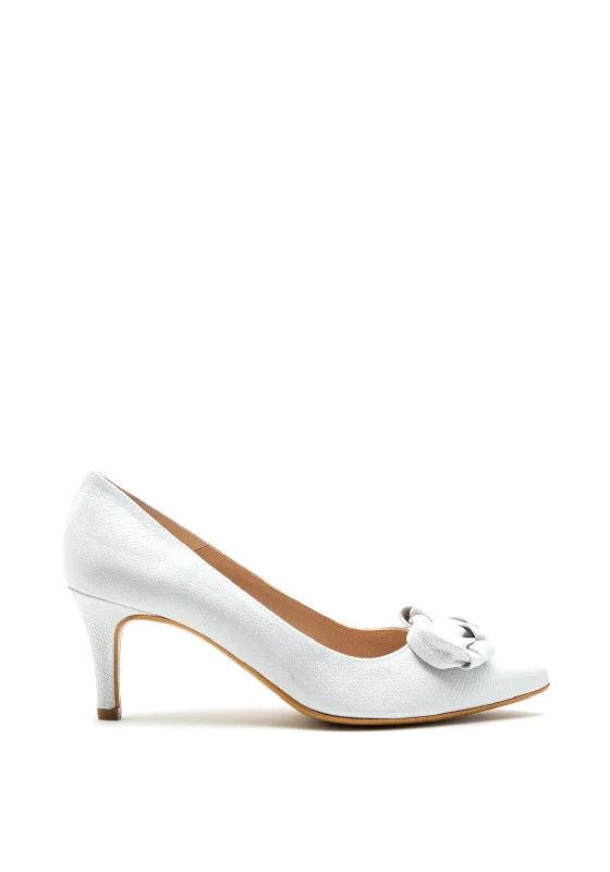 Pomares Knot Bow Shimmer Court Shoe, Silver---Charming Bow Pumps for a Cute and Stylish Look