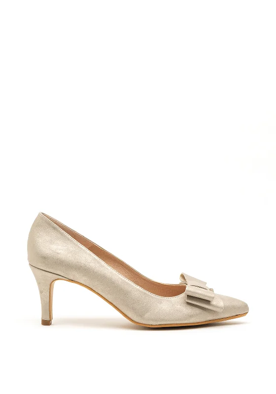 Pomares Metallic Bow Low Heel Court Shoes, Gold---Charming Bow Pumps for a Cute and Stylish Look