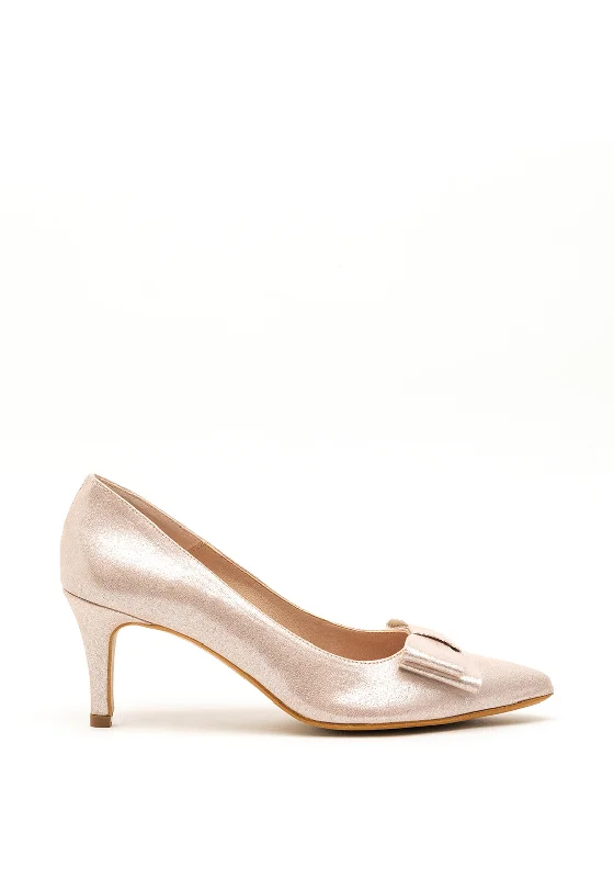 Pomares Metallic Bow Low Heel Court Shoes, Pink---Charming Bow Pumps for a Cute and Stylish Look