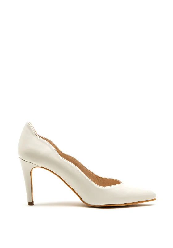 Versatile Heeled Sandals for Any Occasion---Pomares Scallop Edging Court Shoe, Cream