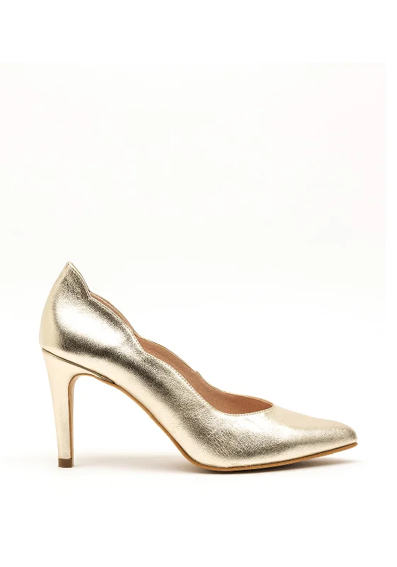 Versatile Heeled Sandals for Any Occasion---Pomares Shimmer Court Shoes, Gold