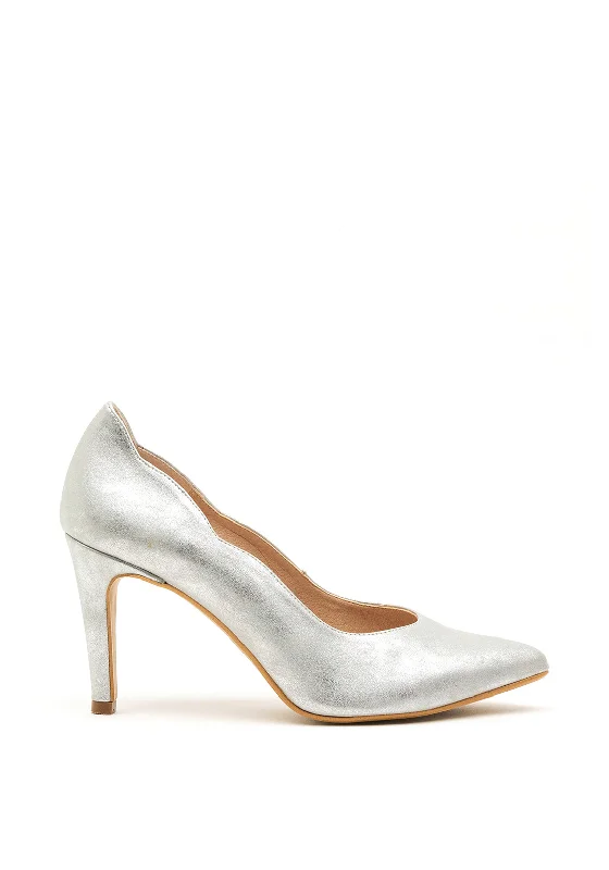 Versatile Heeled Sandals for Any Occasion---Pomares Shimmer Court Shoes, Silver