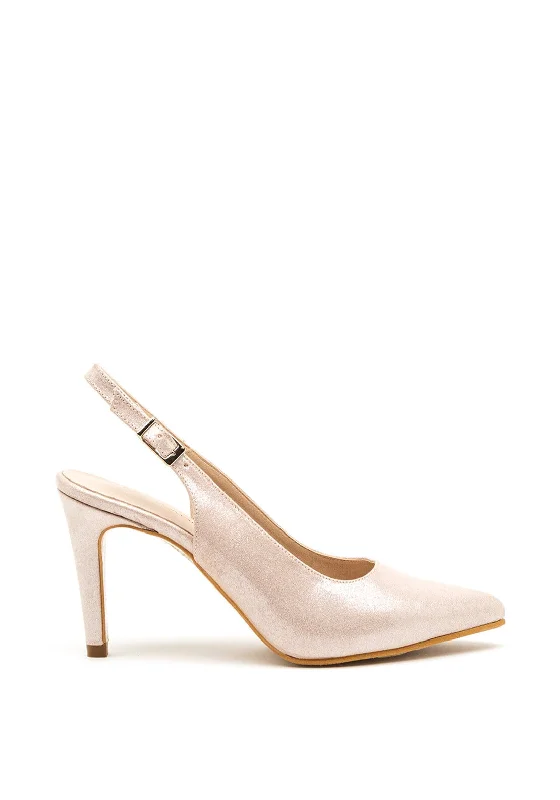 Affordable Suede Ankle Pumps for All-Day Wear--Pomares Suede Shimmer Sling Back Court Shoes, Champagne