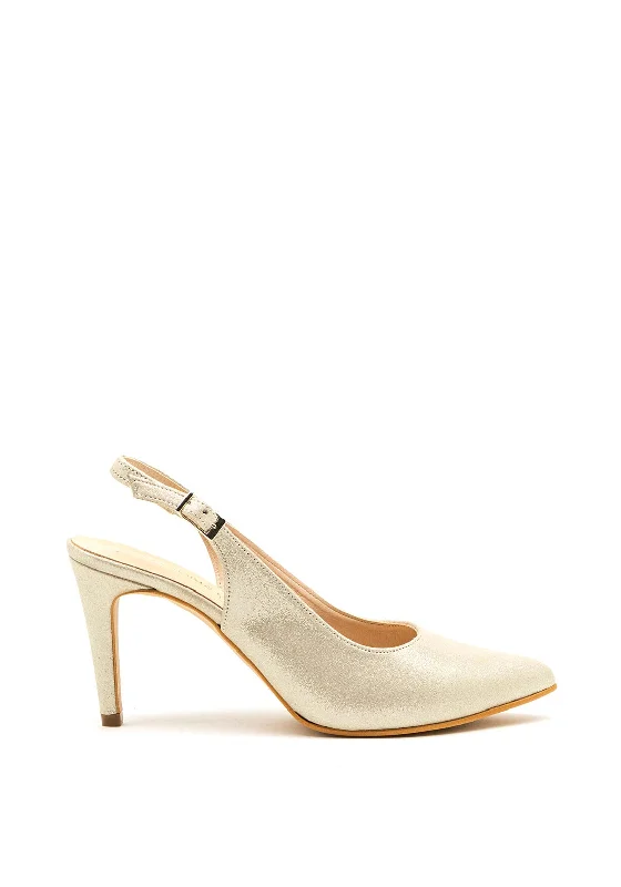 Affordable Suede Ankle Pumps for All-Day Wear--Pomares Suede Shimmer Sling Back Court Shoes, Gold