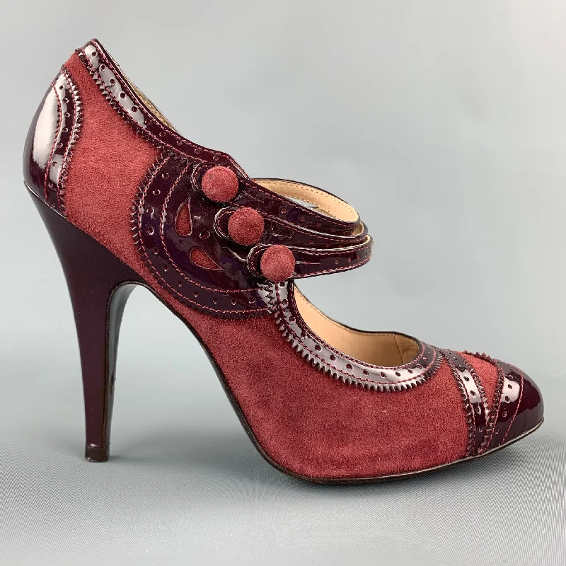 Sleek and Shiny Patent Pump Heels for a Polished Look--POUR LA VICTOIRE Size 9 Burgundy Two Tone Suede Patent Leather Maryjane Pumps