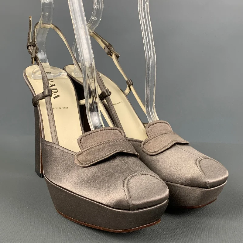 Versatile Heeled Sandals for Any Occasion---PRADA Size 6.5 Grey Slingback Pumps