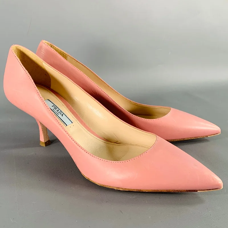 PRADA Size 7 Pink Leather Kitten Heel Pumps---Fashionable Kitten Heels for Date Night