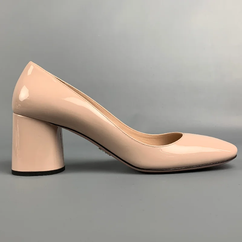 Sleek and Shiny Patent Pump Heels for a Polished Look--PRADA Size 8.5 Nude Patent Leather Vernice Pumps