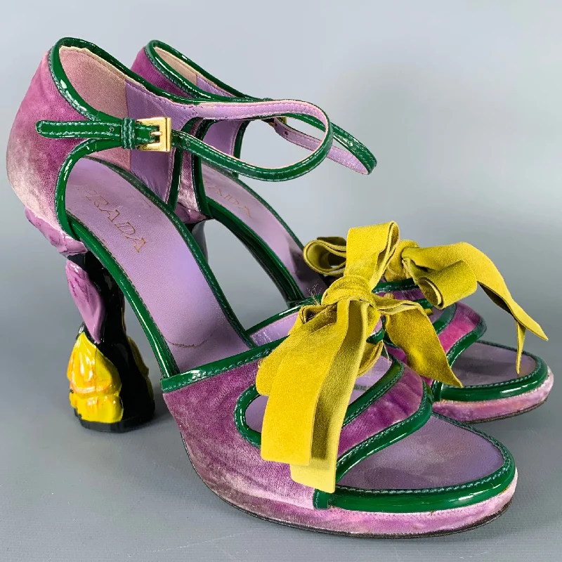 Sleek and Shiny Patent Pump Heels for a Polished Look--PRADA Size 8 SS08 Purple Green Velvet Patent Leather Heels Pumps