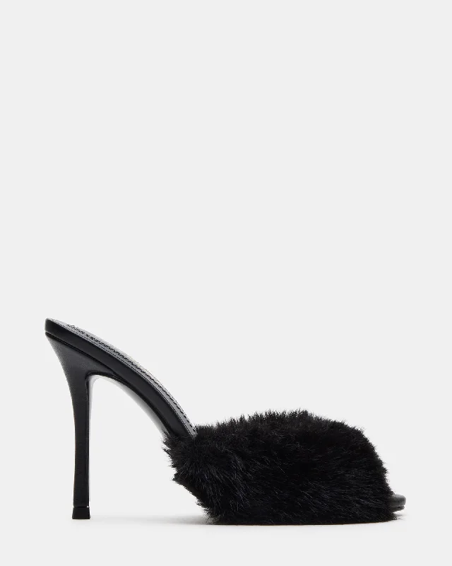 Versatile Heeled Sandals for Any Occasion---PRIYA FAUX FUR BLACK