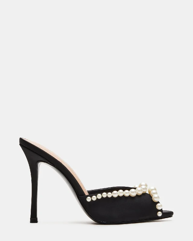 PRIYA PEARL BLACK SATINAffordable Satin Heels with a Luxe Touch