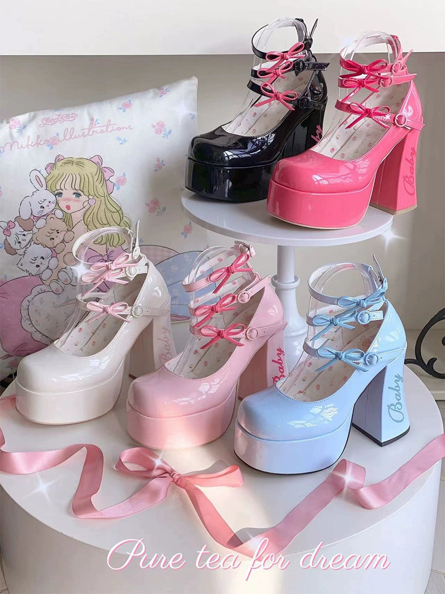 Pure Tea For Dream~Barbie Diary~Sweet Lolita Shoes Bow Platform High Heel Shoes---Charming Bow Pumps for a Cute and Stylish Look