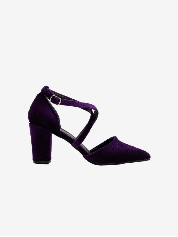 Luxurious Velvet Women's Pumps with Soft Finish---Sina Vegan Velvet Criss Cross Heels | Purple