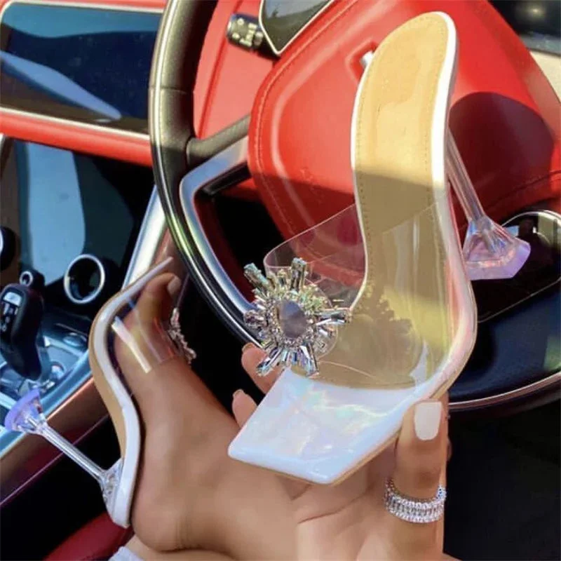 PVC Crystal Square Toe High Heel Shoes ---Durable Square Toe Block Heels for Everyday Use