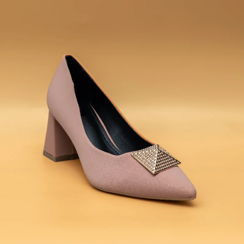 Versatile Heeled Sandals for Any Occasion---Pyramid Broach Pumps - Pink