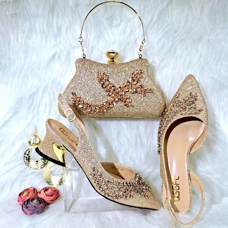 Shaped Mid-heel Design Shoes Popular Pointed Ladies Shoes And Bags African