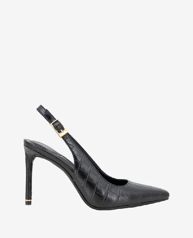 Quinnly Leather Croco Heel Slingback---Comfortable Leather Pumps for Office and Everyday Wear