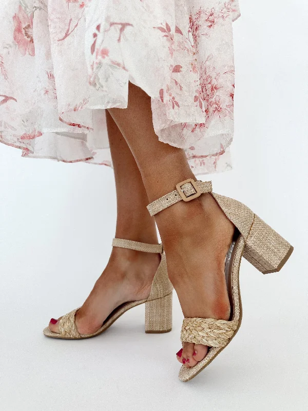 Versatile Heeled Sandals for Any Occasion---Raffia Block Heel