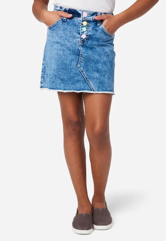 Women's denim skirts for family gatherings -Medium Wash Button-Up Denim Skirt