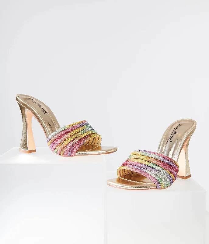 Affordable Rhinestone Pumps for a Dazzling Look---Rainbow Rhinestone & Metallic Gold Heels